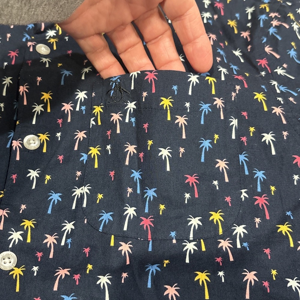 Penguin Button Up Shirt Palm Trees Heritage Slim Fit Short Sleeve Mens‎ Medium - Picture 4 of 10